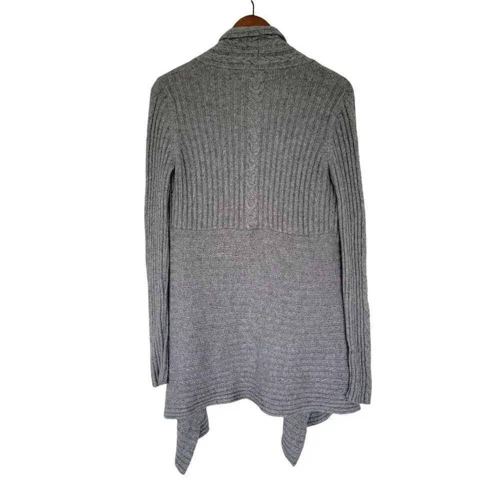 Autumn Cashmere Wool Asymmetric Open Front Cardigan Women M Gray Italian Yarn